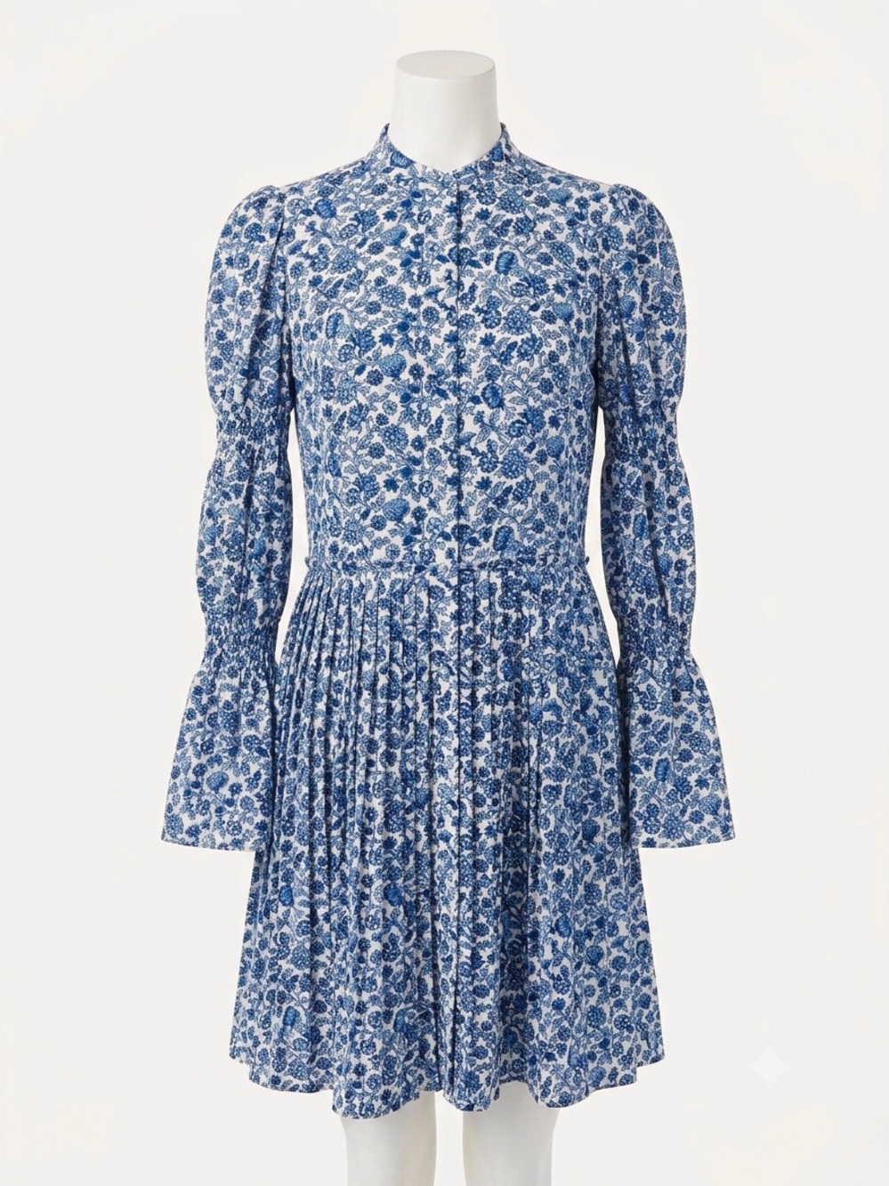 MICHAEL Michael Kors Blue White Floral Pleated Dress Smocked Bell Sleeve XS